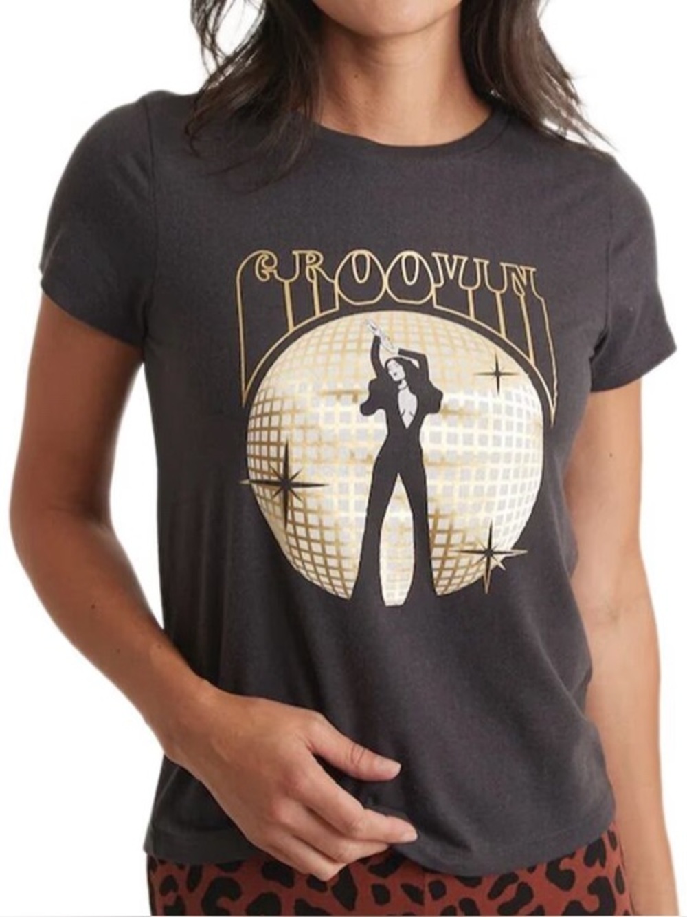 Marine Layer Respun Graphic Classic Crew Groovin Gray / Gold Tee Size L